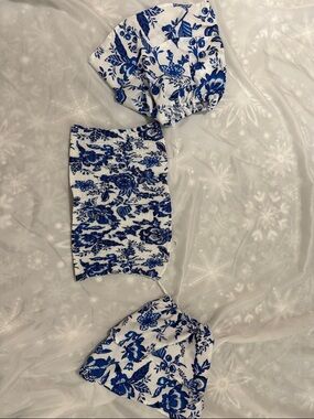 Blue and White Floral Cropped Top
